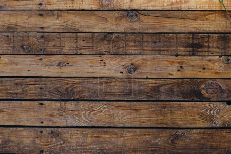 Photo for Texture of wooden horizontal brown boards. Floor, deck, wall. Background, backdrop, desktop wallpaper. - Royalty Free Image