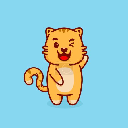 Illustration for Cute Orange Cat Winking and Waving Paw. Vector Illustration - Royalty Free Image
