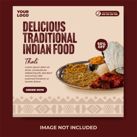 Téléchargez les illustrations : Délicieux menu alimentaire indien traditionnel modèle de conception de poste de médias sociaux - en licence libre de droit