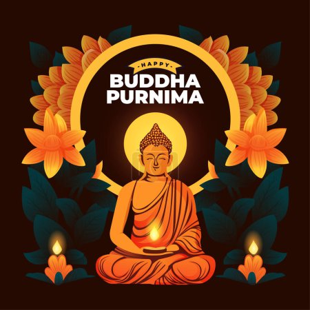 Illustration for Happy Buddha Purnima social media post design template - Royalty Free Image
