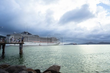 Photo for Santos, Brazil. January 21, 2024. The cruise ship MSC Preziosa leaving the port of Santos during the late afternoon of Sunday. - Royalty Free Image