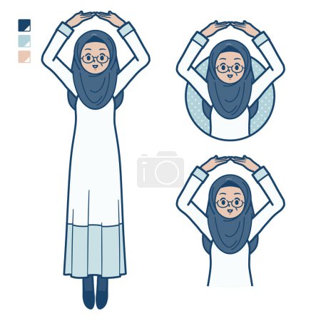 Téléchargez les illustrations : Une femme arabe âgée avec Faire un cercle avec des images de bras. C'est de l'art vectoriel donc c'est facile à éditer.. - en licence libre de droit