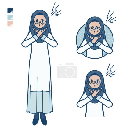 Illustration for A senior arabic woman with Making a Cross with arms images.It's vector art so it's easy to edit. - Royalty Free Image