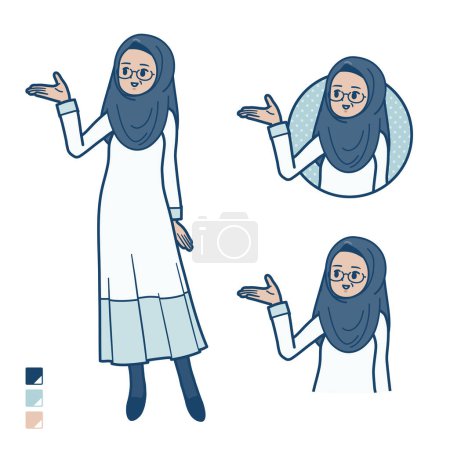 Illustration for A senior arabic woman with Explanation images.It's vector art so it's easy to edit. - Royalty Free Image