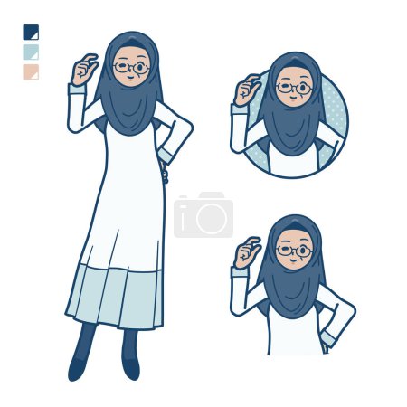 Illustration for A senior arabic woman with Just a bit Hand sign images.It's vector art so it's easy to edit. - Royalty Free Image