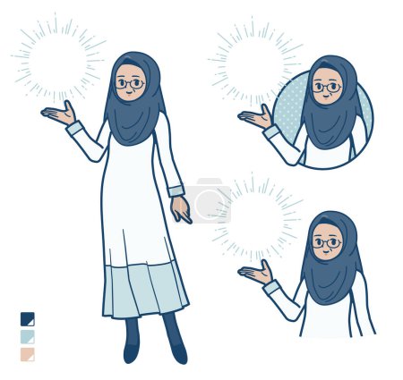 Illustration for A senior arabic woman with Manipulating light images.It's vector art so it's easy to edit. - Royalty Free Image