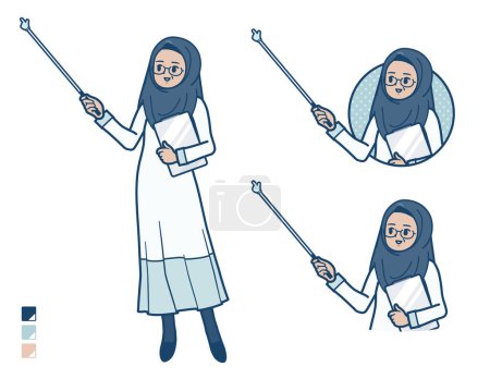 Ilustración de Una mujer árabe sénior con Explicación con un palo de apuntar images.It 's arte vectorial por lo que es fácil de editar. - Imagen libre de derechos