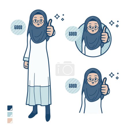 Téléchargez les illustrations : Une femme arabe âgée avec pouce vers le haut des images.C'est de l'art vectoriel donc il est facile d'éditer. - en licence libre de droit