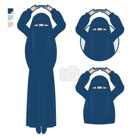 Téléchargez les illustrations : Une femme musulmane portant un niqab avec Faire un cercle avec des images de bras. C'est de l'art vectoriel donc il est facile d'éditer. - en licence libre de droit