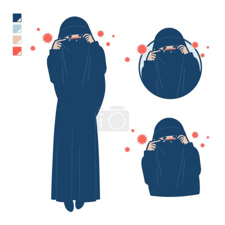Ilustración de Una mujer musulmana que usa un niqab con Sufre de imágenes de alergia al polen. Es arte vectorial, por lo que es fácil de editar.. - Imagen libre de derechos