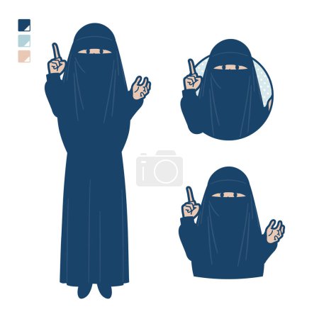 Illustration for A muslim woman wearing a niqab with speaking images.It's vector art so it's easy to edit. - Royalty Free Image