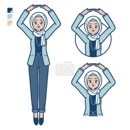 Téléchargez les illustrations : Une femme arabe de façon décontractée avec Faire un cercle avec des images de bras. C'est de l'art vectoriel donc il est facile d'éditer. - en licence libre de droit