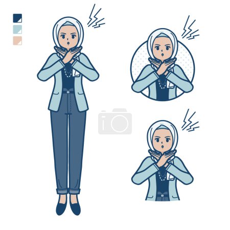 Téléchargez les illustrations : Une femme arabe à la mode décontractée avec Making a Cross avec des images de bras. C'est de l'art vectoriel donc il est facile à éditer.. - en licence libre de droit