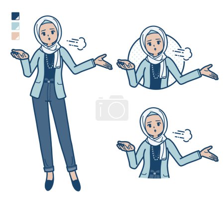 Ilustración de Una mujer árabe de manera casual con imágenes desalentadas.Es arte vectorial por lo que es fácil de editar. - Imagen libre de derechos