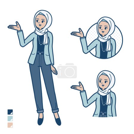 Illustration for An arabic woman in casual fashion with Explanation images.It's vector art so it's easy to edit. - Royalty Free Image
