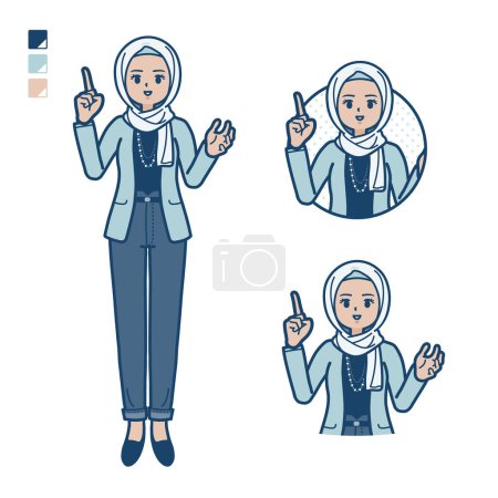 Illustration for An arabic woman in casual fashion with speaking images.It's vector art so it's easy to edit. - Royalty Free Image