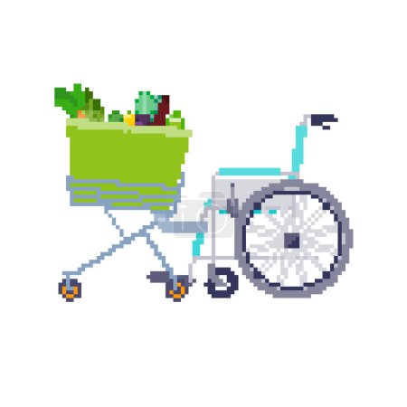 Téléchargez les illustrations : Chariot d'achat en fauteuil roulant. Illustration vectorielle facile à éditer. - en licence libre de droit