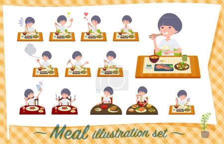 Illustration for Set of t-shirt mush hair woman about meals.It's vector art so easy to edit. - Royalty Free Image