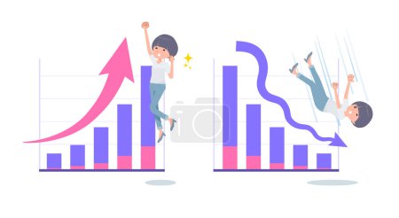 Illustration for Set of t-shirt mush hair woman who express performance up and performance down.It's vector art so easy to edit. - Royalty Free Image