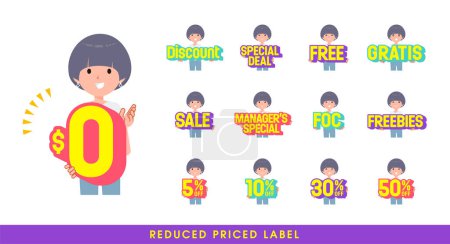 Illustration for Set of t-shirt mush hair woman with a great deal POP in English.It's vector art so easy to edit. - Royalty Free Image