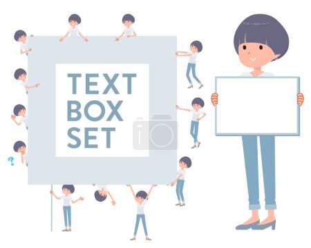 Illustration for Set of t-shirt mush hair woman with a message board.Since each is divided, you can move it freely.It's vector art so easy to edit. - Royalty Free Image