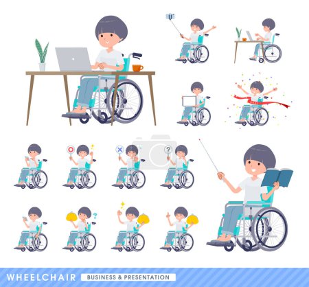 Téléchargez les illustrations : Ensemble de t-shirt bouillie femme cheveux en fauteuil roulant.Sur les entreprises et les présentations.C'est l'art vectoriel si facile à éditer. - en licence libre de droit