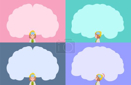 Illustration for A set of casual fashion women and brain shaped frame.It's vector art so easy to edit. - Royalty Free Image
