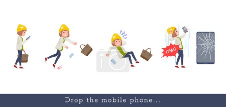 Illustration for A set of casual fashion women who drops her smartphone.It's vector art so easy to edit. - Royalty Free Image