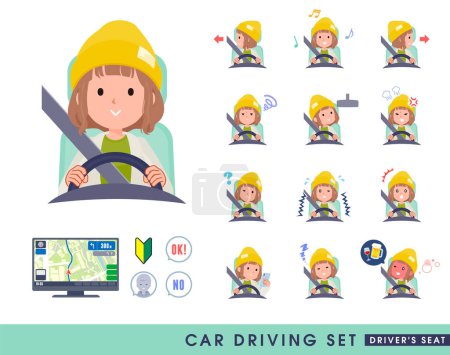 Illustration for A set of casual fashion women driving a car(driving seat).It's vector art so easy to edit. - Royalty Free Image