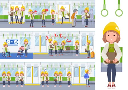 Illustration for A set of casual fashion women on the train.It's vector art so easy to edit. - Royalty Free Image
