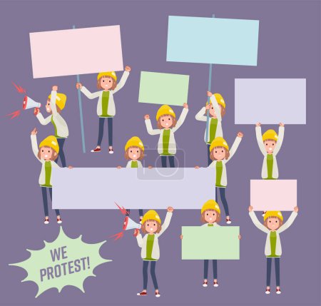 Illustration for A set of casual fashion women protesting.It's vector art so easy to edit. - Royalty Free Image
