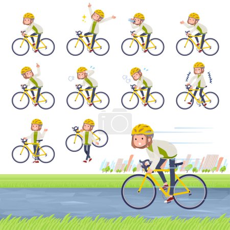 Illustration for A set of casual fashion women on a road bike.It's vector art so easy to edit. - Royalty Free Image