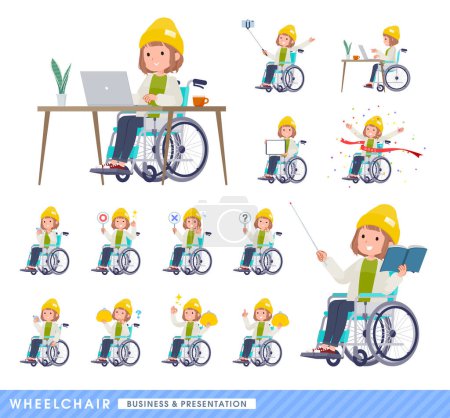 Téléchargez les illustrations : Un ensemble de femmes de mode décontractée en fauteuil roulant.Sur les affaires et les présentations.C'est l'art vectoriel si facile à éditer. - en licence libre de droit