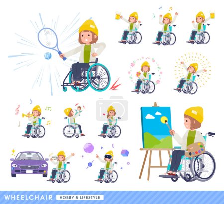 Illustration for A set of casual fashion women in a wheelchair.About hobbies and lifestyle.It's vector art so easy to edit. - Royalty Free Image