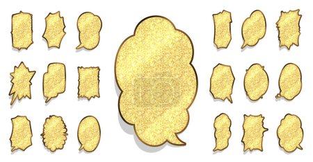 Téléchargez les illustrations : Bulles orales de différentes formes de boiteux dorés (fond transparent). Données vectorielles faciles à modifier. - en licence libre de droit