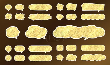 Ilustración de Burbujas de habla de varias formas de brillo dorado. Datos vectoriales que son fáciles de editar. - Imagen libre de derechos