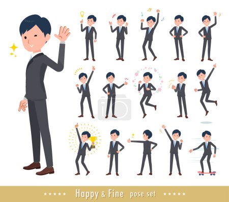 Illustration for A set of businessman in a cheerful pose.It's vector art so easy to edit. - Royalty Free Image
