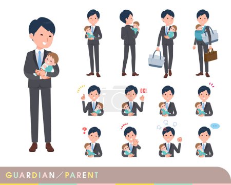 Téléchargez les illustrations : Un ensemble d'hommes d'affaires qui sont gardiens de bébé. C'est l'art vectoriel si facile à éditer. - en licence libre de droit