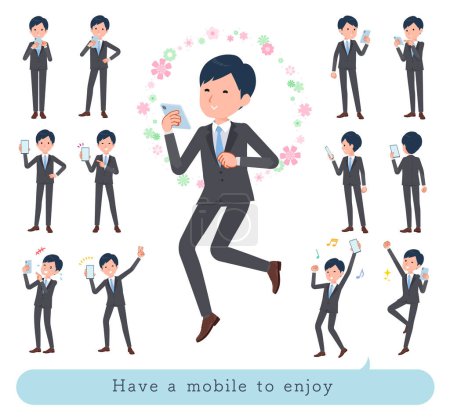 Illustration for A set of business man to enjoy using a smartphone.It's vector art so easy to edit. - Royalty Free Image