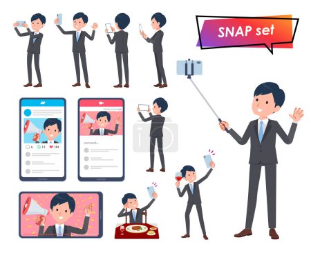Illustration for A set of business man shooting with a smartphone.It's vector art so easy to edit. - Royalty Free Image