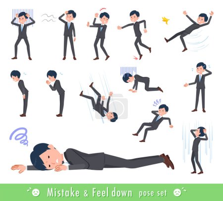 Illustration for A set of business man expressing failure and depression.It's vector art so easy to edit. - Royalty Free Image