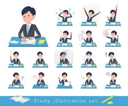 Illustration for A set of business man on study.It's vector art so easy to edit. - Royalty Free Image