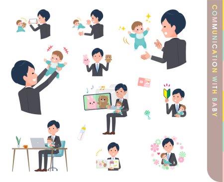Illustration for A set of business man who communicate with their baby.It's vector art so easy to edit. - Royalty Free Image