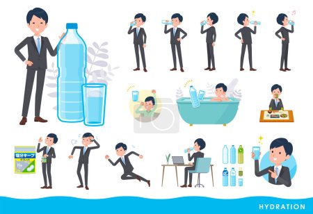 Illustration for A set of business man drinking water.It's vector art so easy to edit. - Royalty Free Image