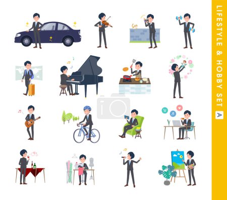 Illustration for A set of business man about hobbies and lifestyle.type A.It's vector art so easy to edit. - Royalty Free Image