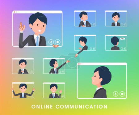 Ilustración de Un conjunto de hombre de negocios que se comunica en línea.Es arte vectorial tan fácil de editar. - Imagen libre de derechos