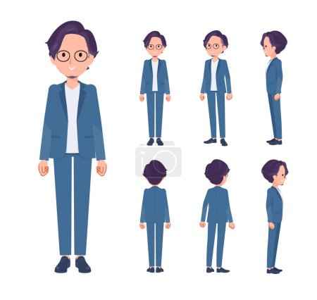 Illustration for A set of businessman standing.Front, side and back angles.It's vector art so easy to edit. - Royalty Free Image