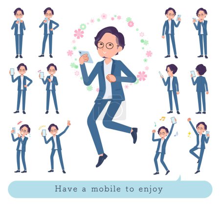 Illustration for A set of business man to enjoy using a smartphone.It's vector art so easy to edit. - Royalty Free Image
