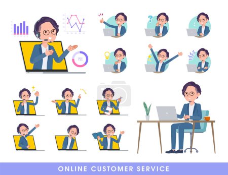 Illustration for A set of business man serving customers online.It's vector art so easy to edit. - Royalty Free Image