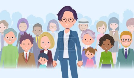 Illustration for A set of business man standing in front of a large number of people.It's vector art so easy to edit. - Royalty Free Image